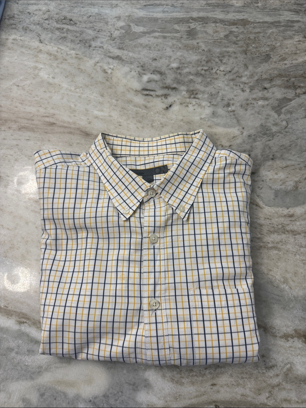Old Navy Men's White Button-Down Shirt with Yellow & Blue Check